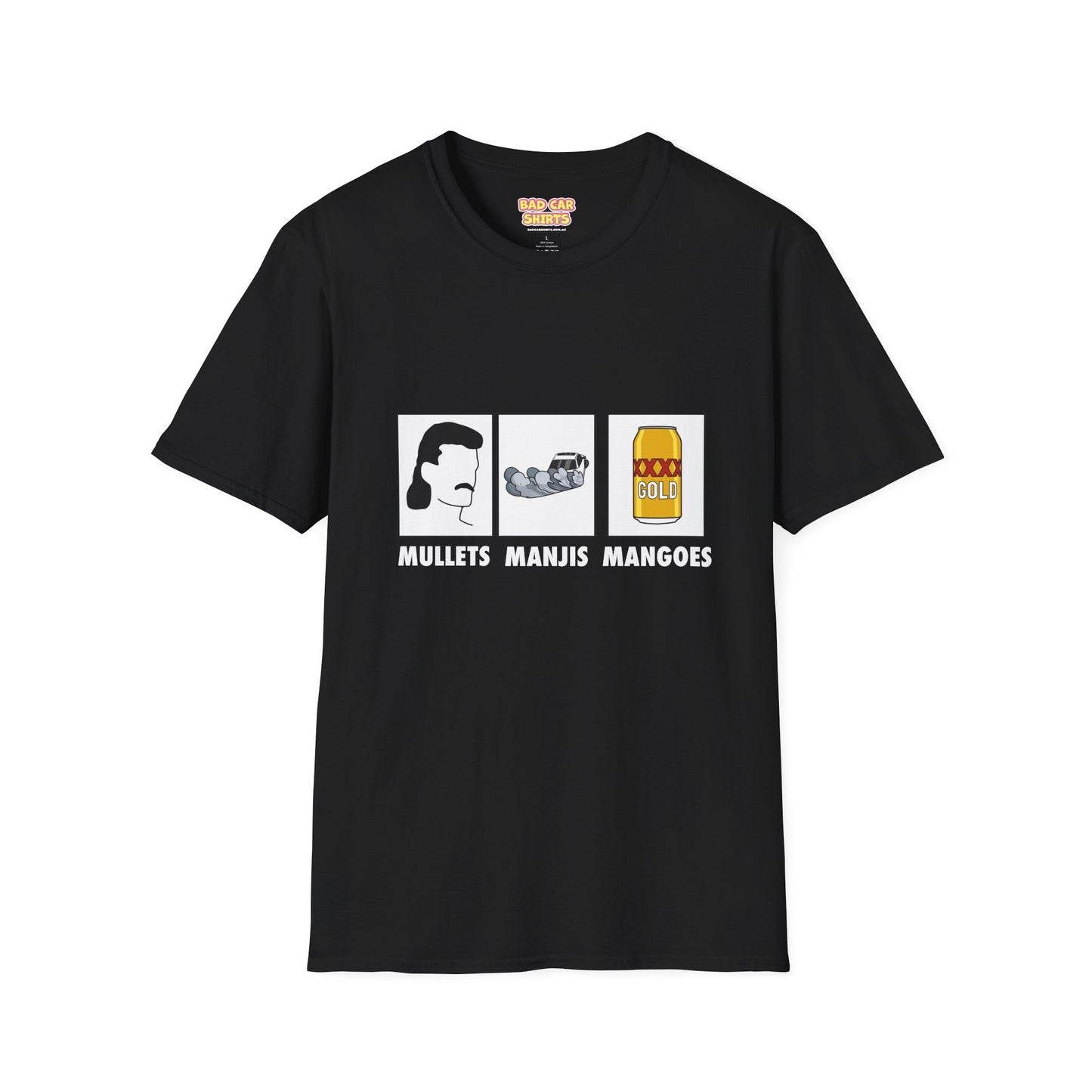 Mullets Manjis Mangoes tee