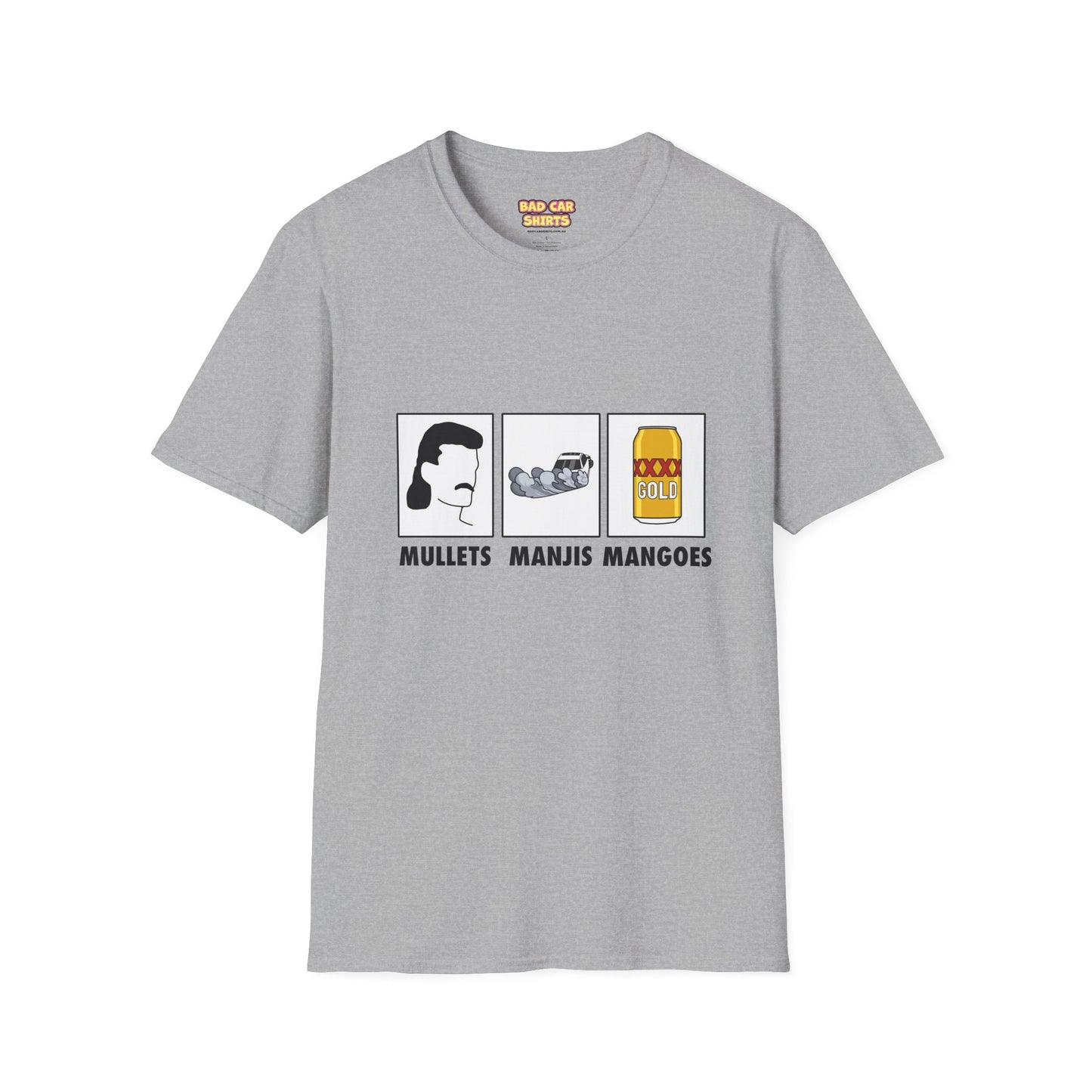 Mullets Manjis Mangoes tee