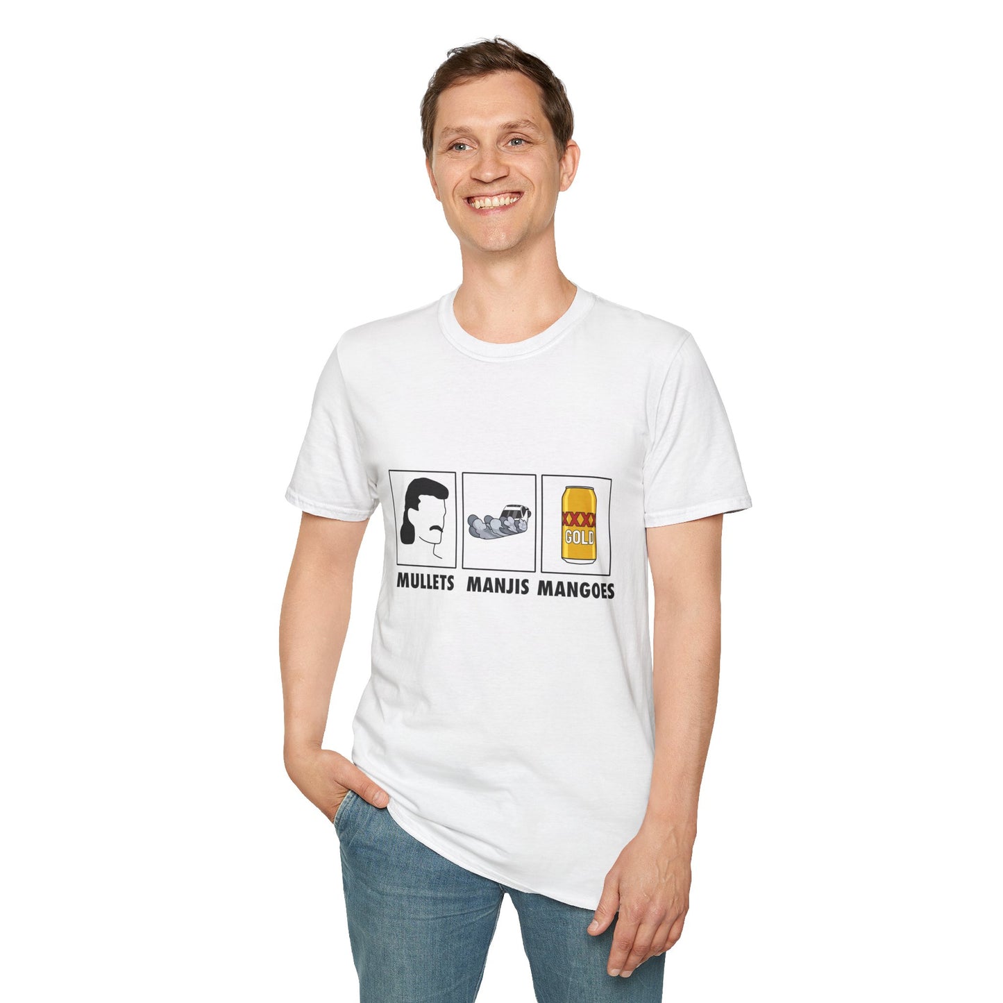 Mullets Manjis Mangoes tee