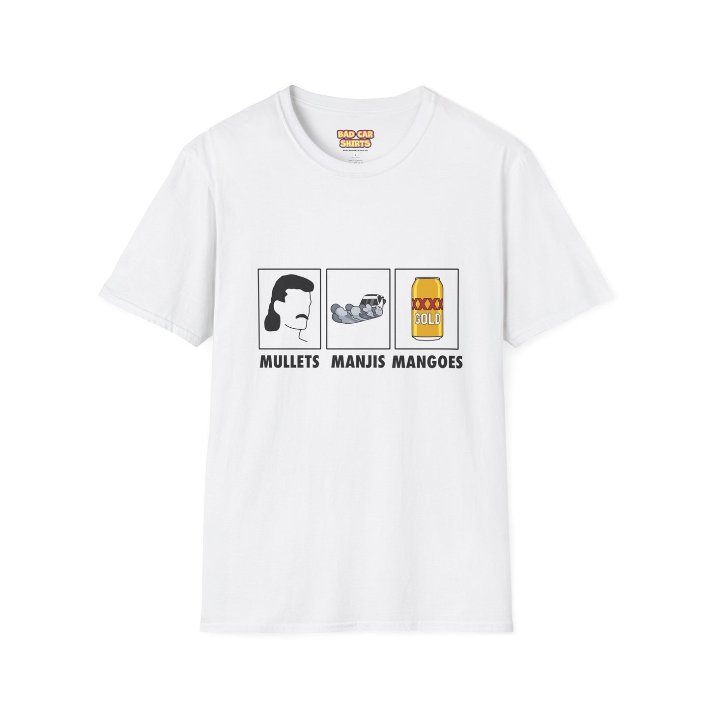 Mullets Manjis Mangoes tee