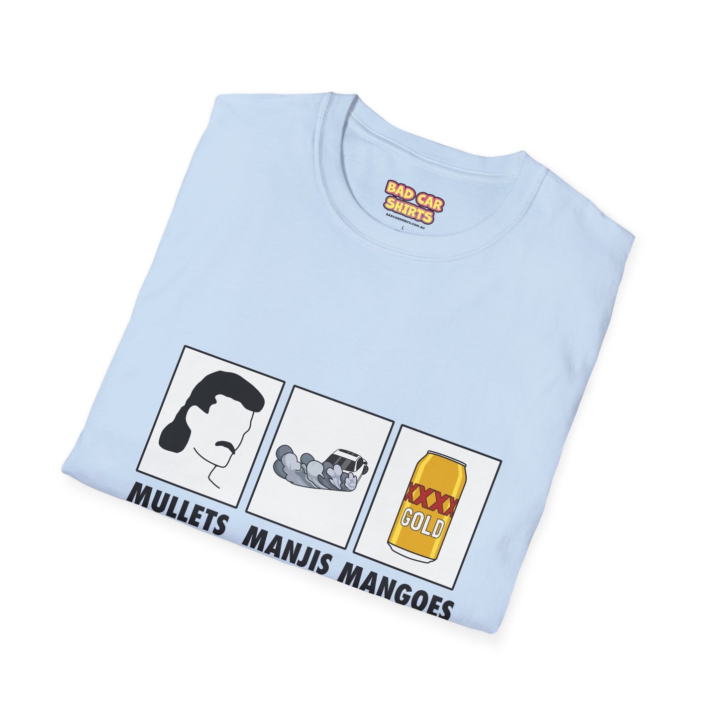 Mullets Manjis Mangoes tee