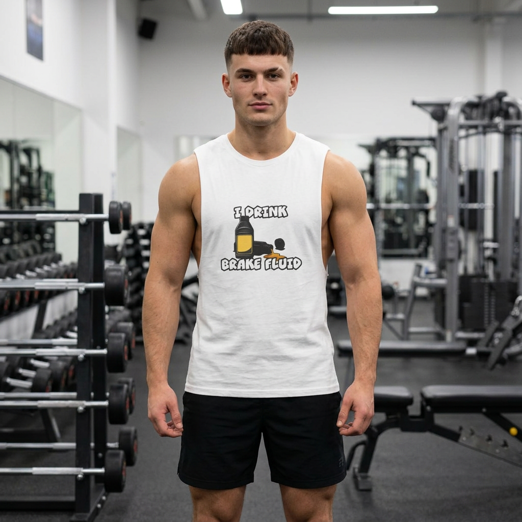 I Drink Brake Fluid Tank Top — Funny Car Mechanic Muscle Tee