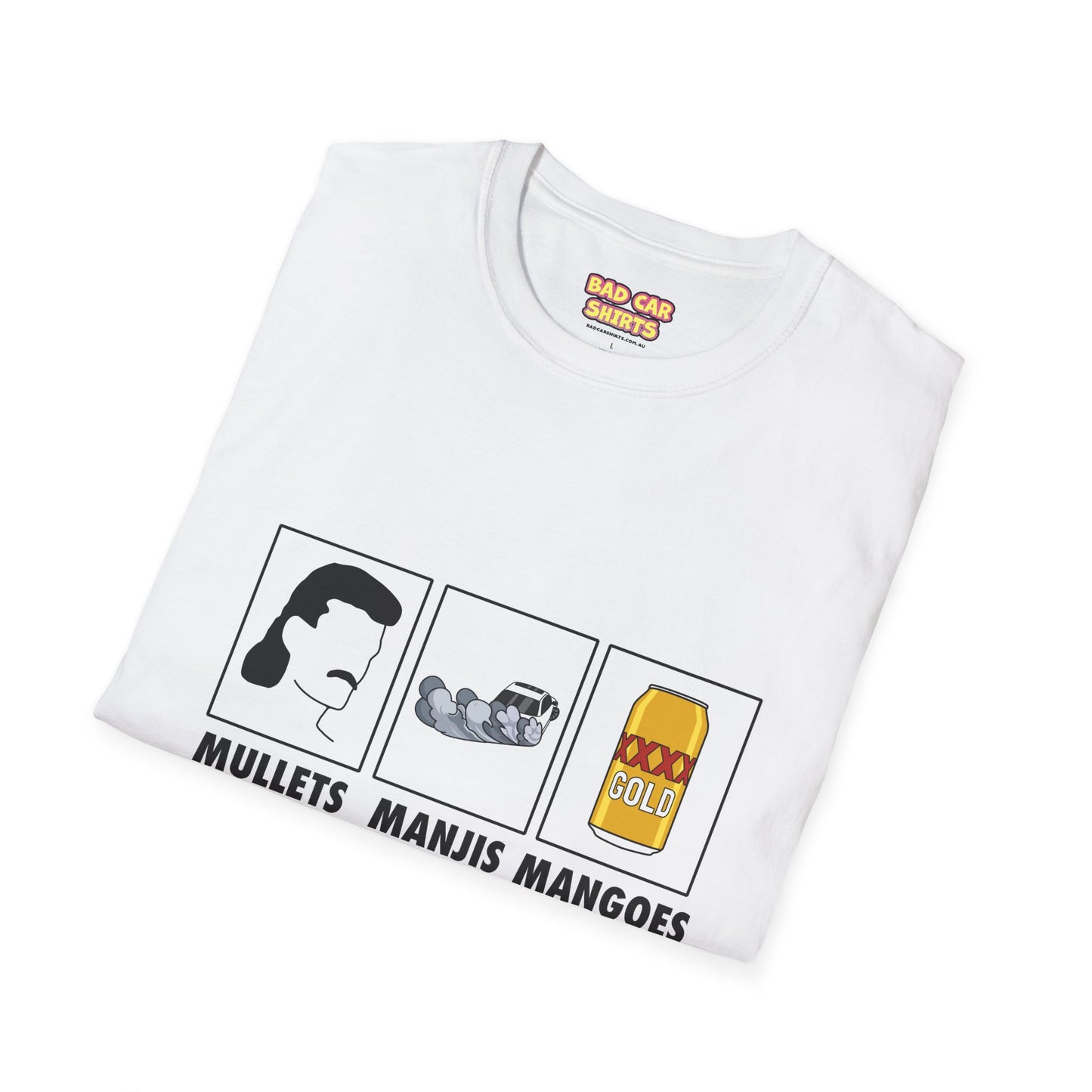 Mullets Manjis Mangoes tee