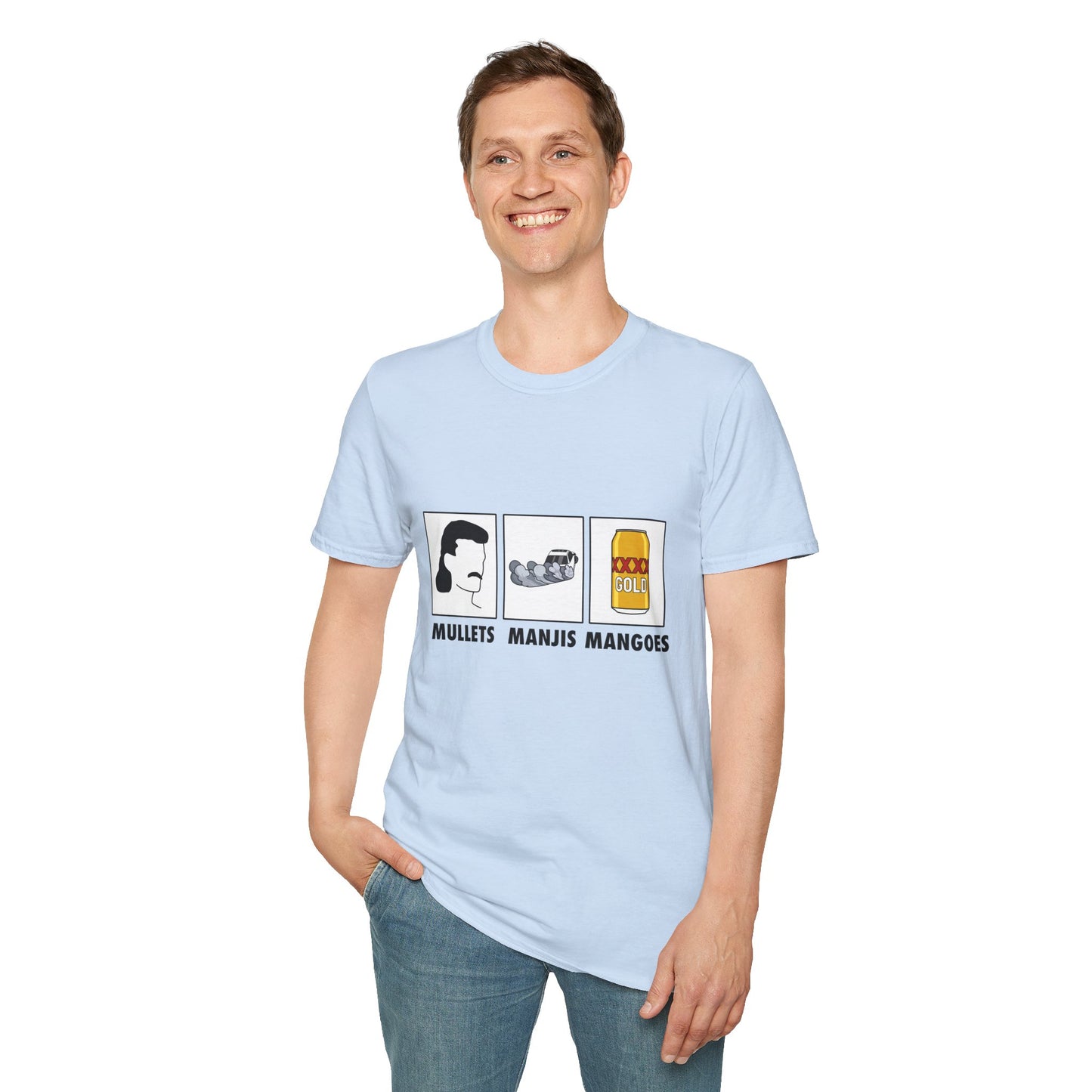 Mullets Manjis Mangoes tee