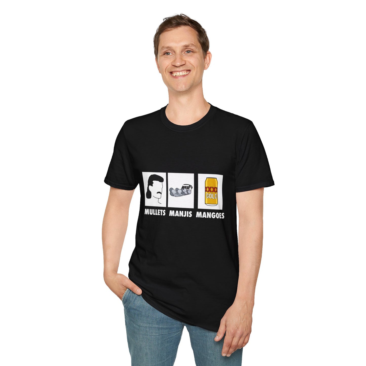 Mullets Manjis Mangoes tee